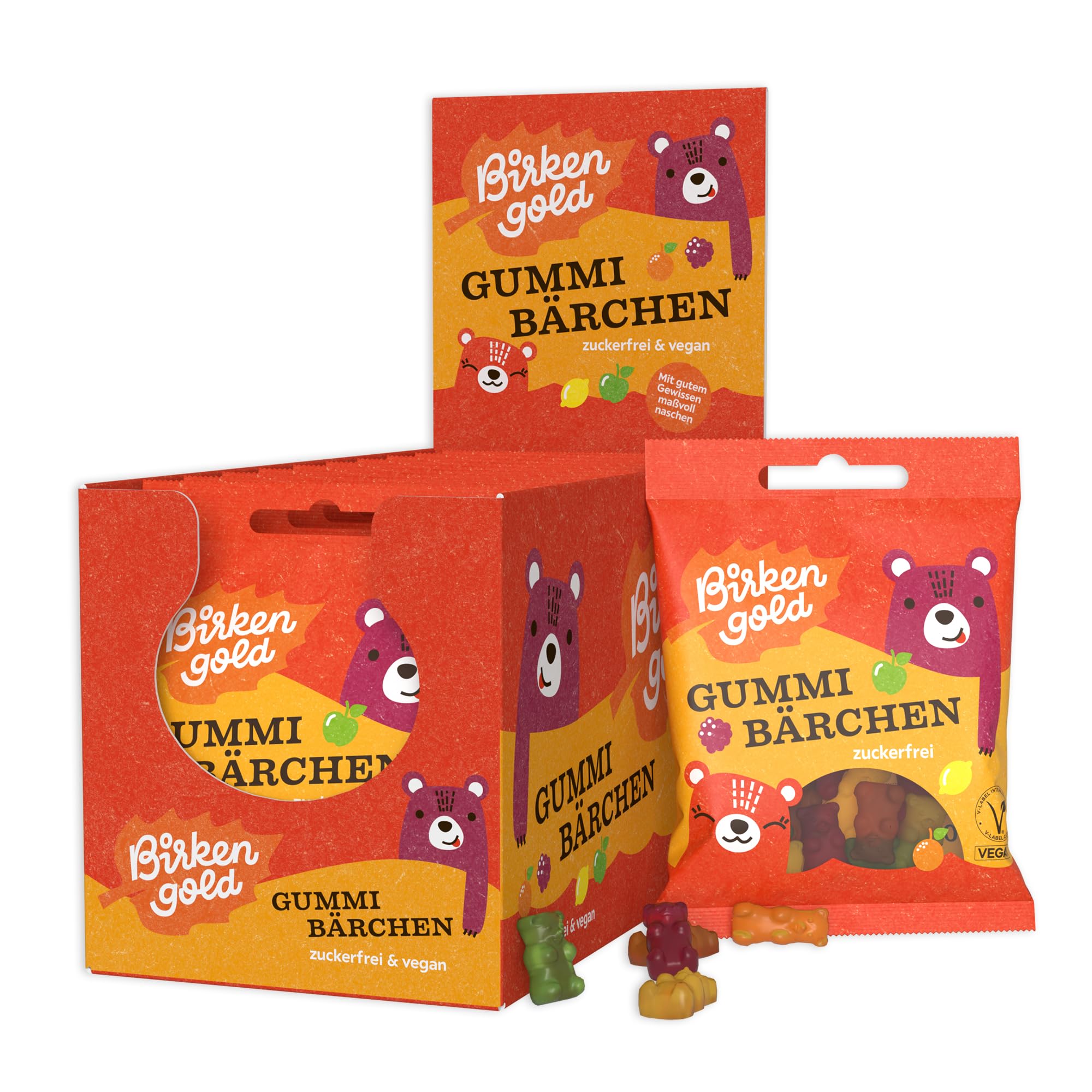 Birkengold zuckerfreie Gummibärchen | 10x50g | vegan | ohne Gelatine | mit Maltit & Xylit gesüßt | Weingummi zuckerfrei | natürliche Inhaltsstoffe | zuckerfreie Süßigkeit ideal für Kinder