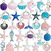 Anjulery 30Pcs Ocean Charms for Jewelry Making and Crafting - Assorted Enamel Charms for Bracelets Necklaces Earrings Keychains Pendants (Silver Ocean)