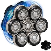Magnetic Head Shaver Replacement Heads, 7 Double Ring Waterproof Rotary Razor Blades for Bald Men Compatible with Freebird wyklaus shpavve(Silver) (black7D)