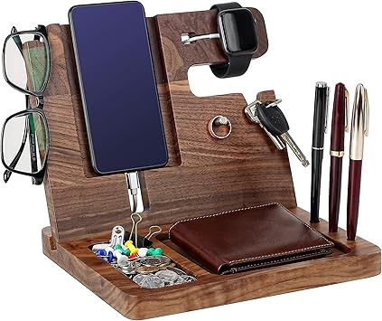 Amazon Com Gifts For Men Ebony Wood Phone Docking Station Nightstand With Key Holder Wallet Stand And Watch Organizer To Boyfriend Husband Wife Dad For Anniversary Birthday Christmas Electronics