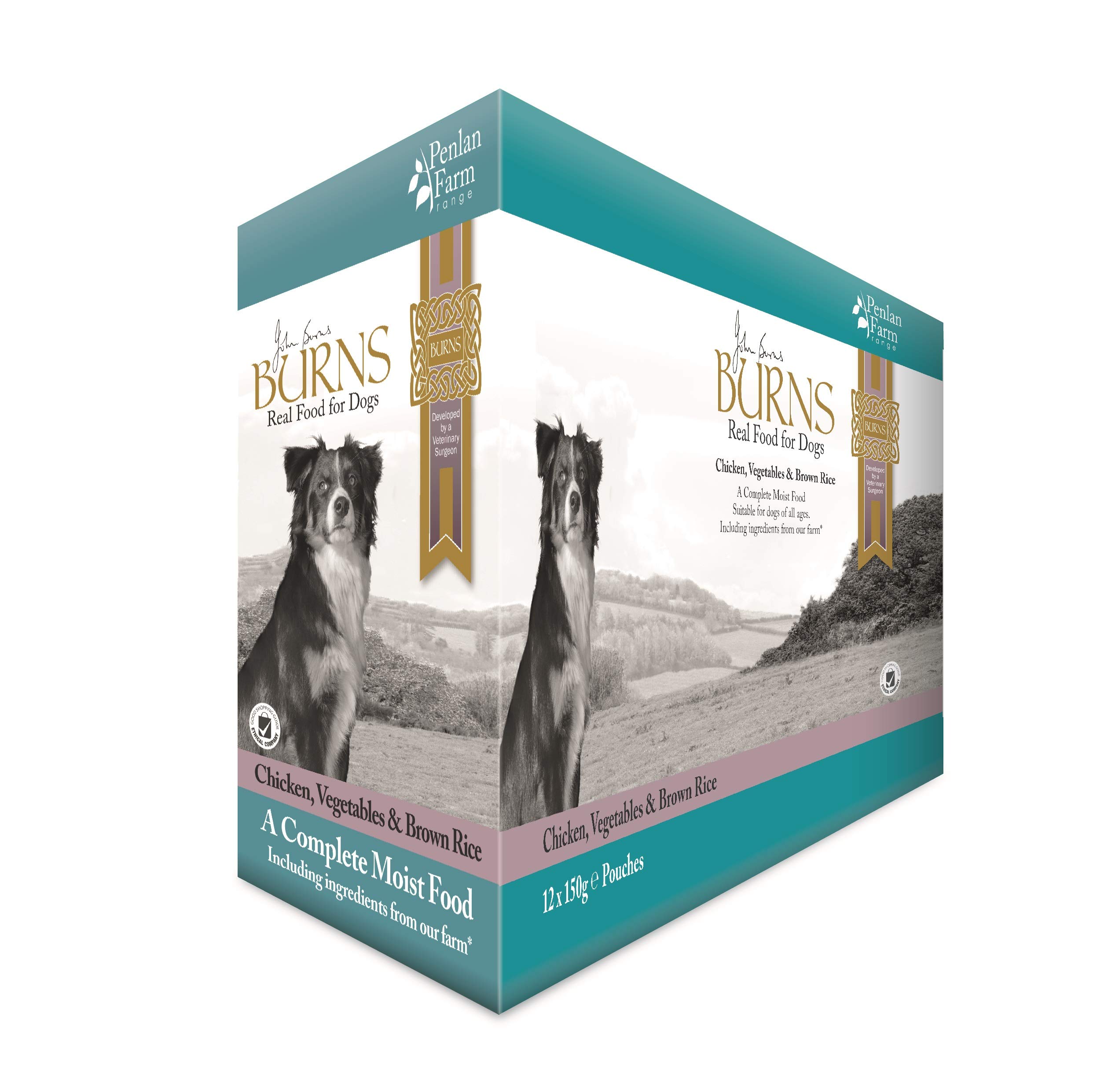 Burns Pet Nutrition Hypoallergenic Complete Wet Food Adult Dog Penlan Pouch Chicken Brown Rice and Vegetables 12x150 g