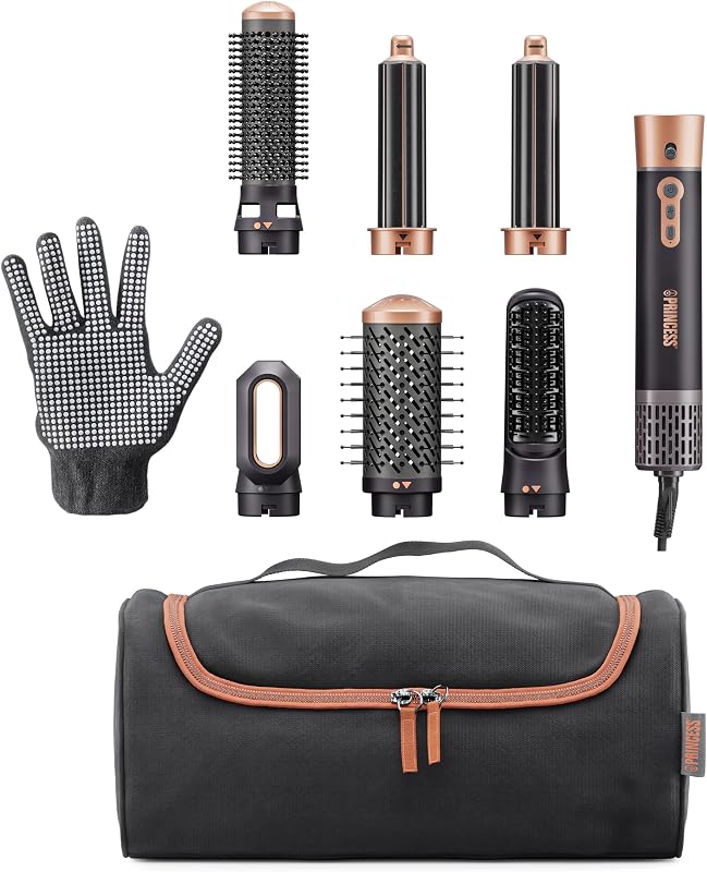 Airstyler Plus, Strumento di Styling 6 in 1 con Motore DC, 3 Livelli di Calore, 2 Velocita, Indicatore LED, 6 Accessori, Guanto e Custodia, 1000 W, 529215