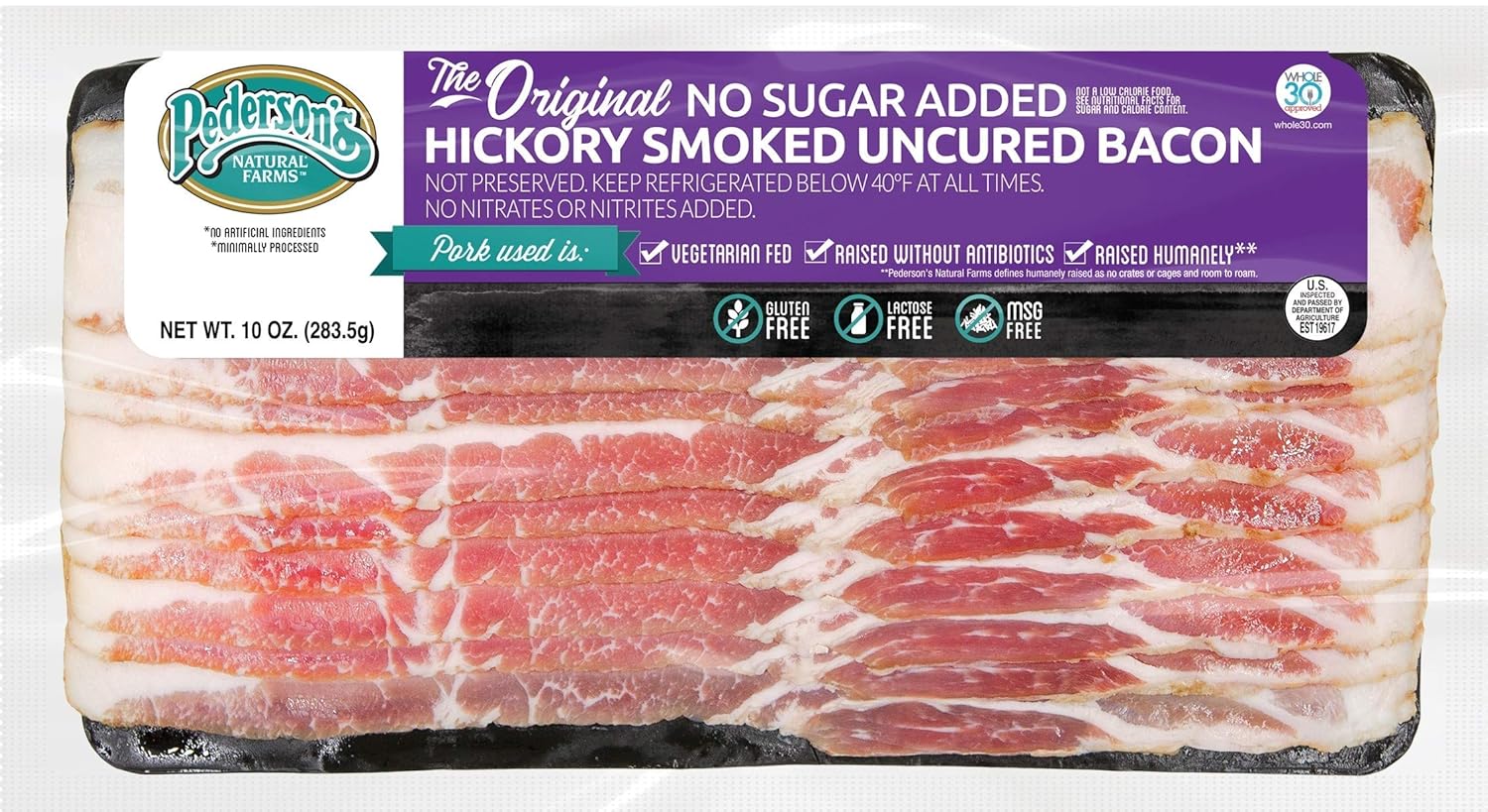 Pederson S Farms Hickory Smoked Uncured Bacon Whole 30 10 Pack 10 Oz Ea The Original No Sugar Added Bacon Keto Paleo Diet Friendly No Nitrite Nitrate Made In The Us Amazon Com