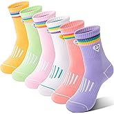 Sandsuced 6 Pairs Girls Kids Socks Athletic Basketball Sport Crew Youth Cotton Soft Breathable Socks for Outdoor