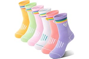 Sandsuced 6 Pairs Girls Kids Socks Athletic Basketball Sport Crew Youth Cotton Soft Breathable Socks for Outdoor