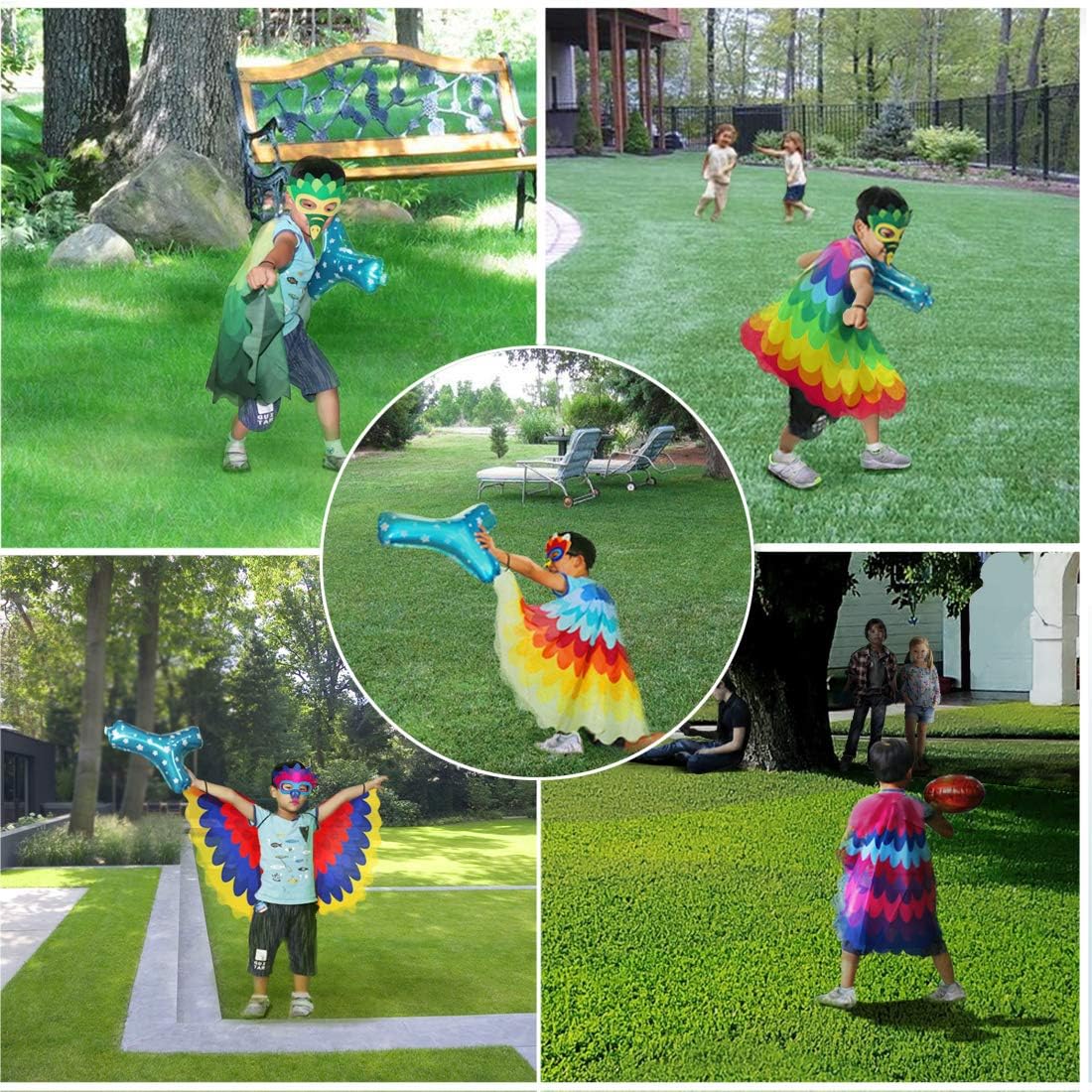 D.Q.Z Bird-Wings Costume for Kids, Eagle Parrot Costume with Bird Dress-Up Mask, Gifts for Girls Boys Cosplay Party Favors (Red-Blue): Clothing