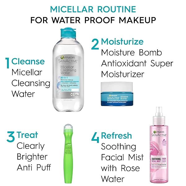 GARNIER SKINACTIVE MICELLAR CLEANSING WATER, FOR WATERPROOF MAKEUP, ALL SKIN TYPES, 13.5 FL. OZ.