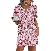Ekouaer Pajama Set for Women 2 Piece Lounge Set Short Sleeve Tops and Shorts Soft Sleepwear, Chest Pocket