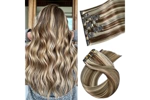 Aison Clip in Hair Extensions 100% Remy Human Hair Medium Light Brown to Blonde 75G/7Pcs Soft Silky Straight 16clips for Wome