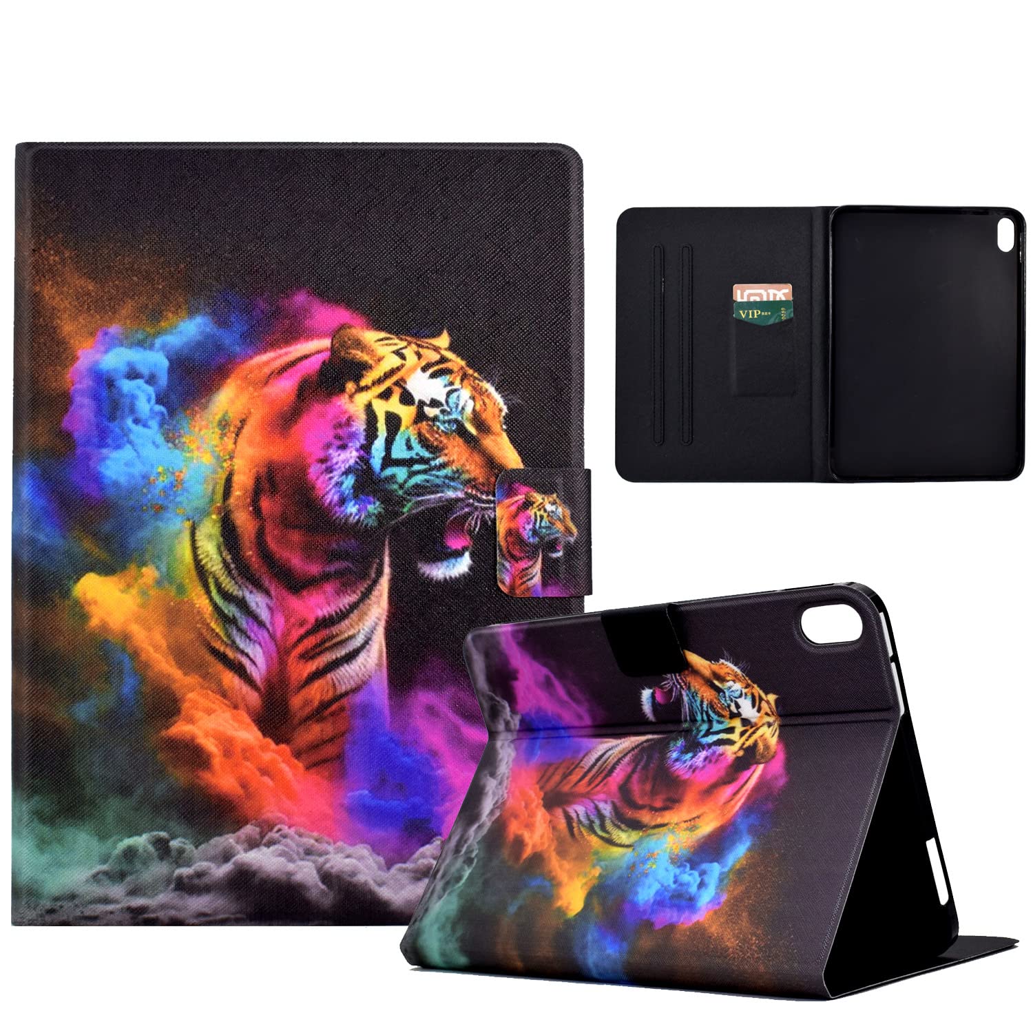 LSPCASA iPad Air 10th Gen Case - Tiger Color, Card Slots, Stand, Auto Wake/Sleep