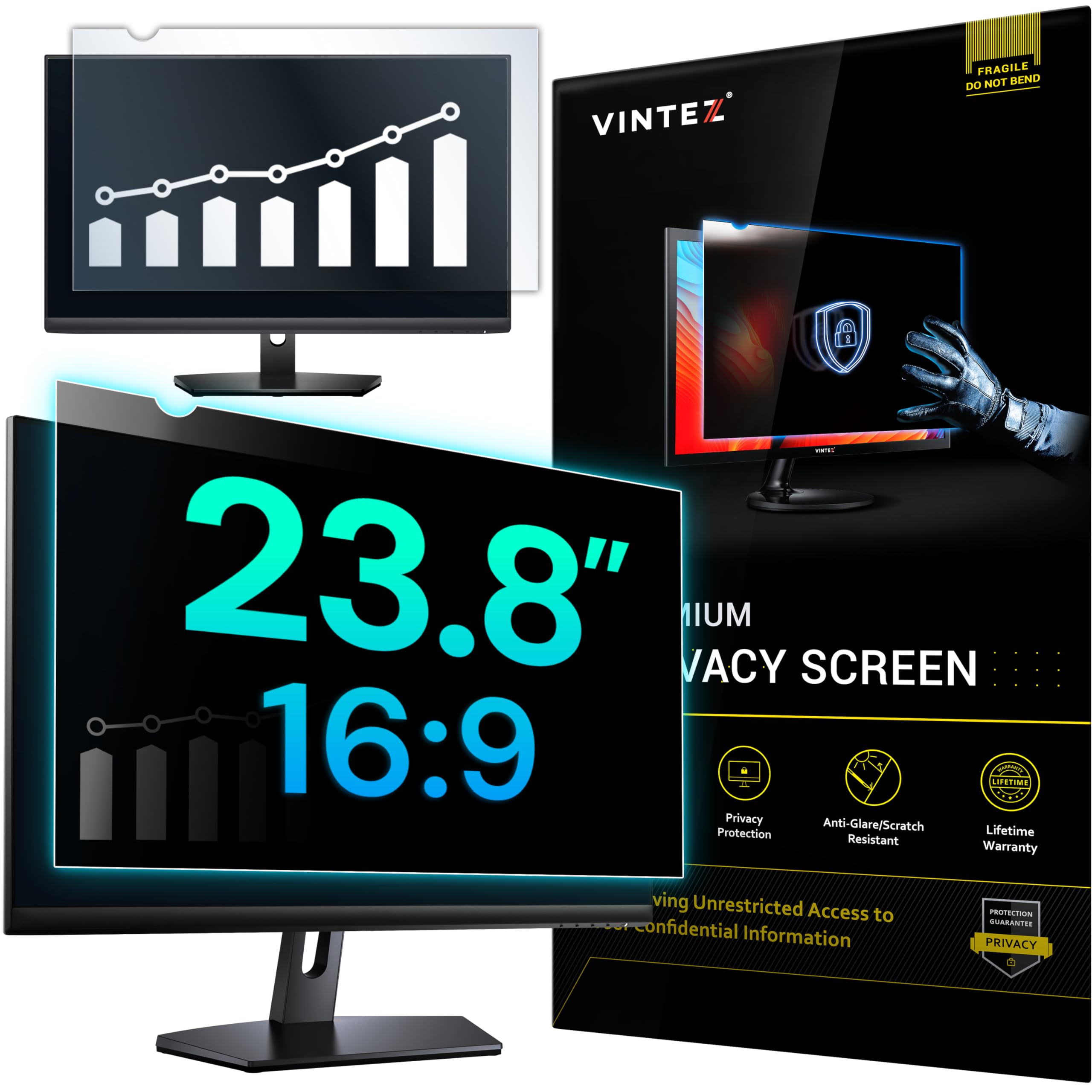 VINTEZ 23.8 Inch 16:9 Privacy Screen for Computer Monitor and Laptop - Anti Glare Protector Film Blue Light Filter Eye Protection - Computer Screen Privacy Shield, [1 Pack]