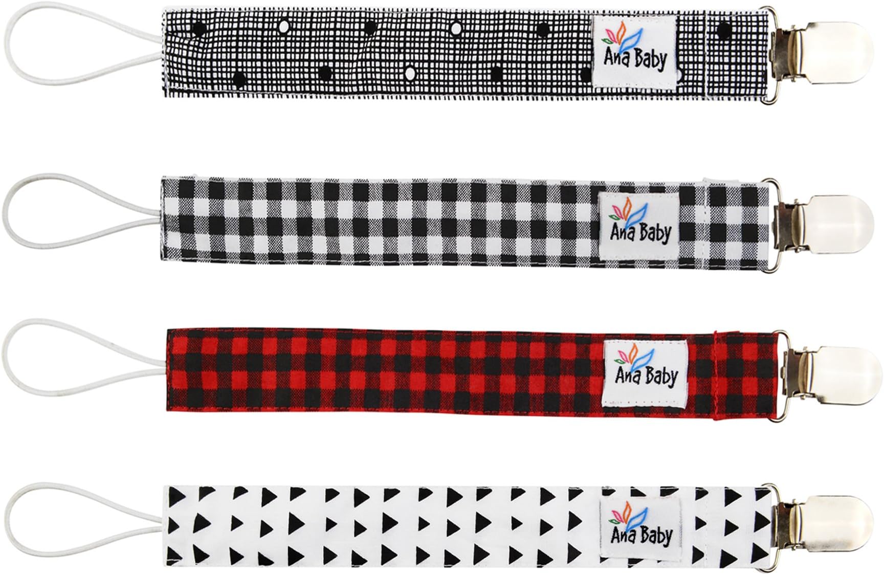 Premium Pacifier Clip by Ana Baby for Boys and Girls-Unisex 4 Pack Stylish Design-Teething Ring Holder Perfect Baby Shower Gift Set