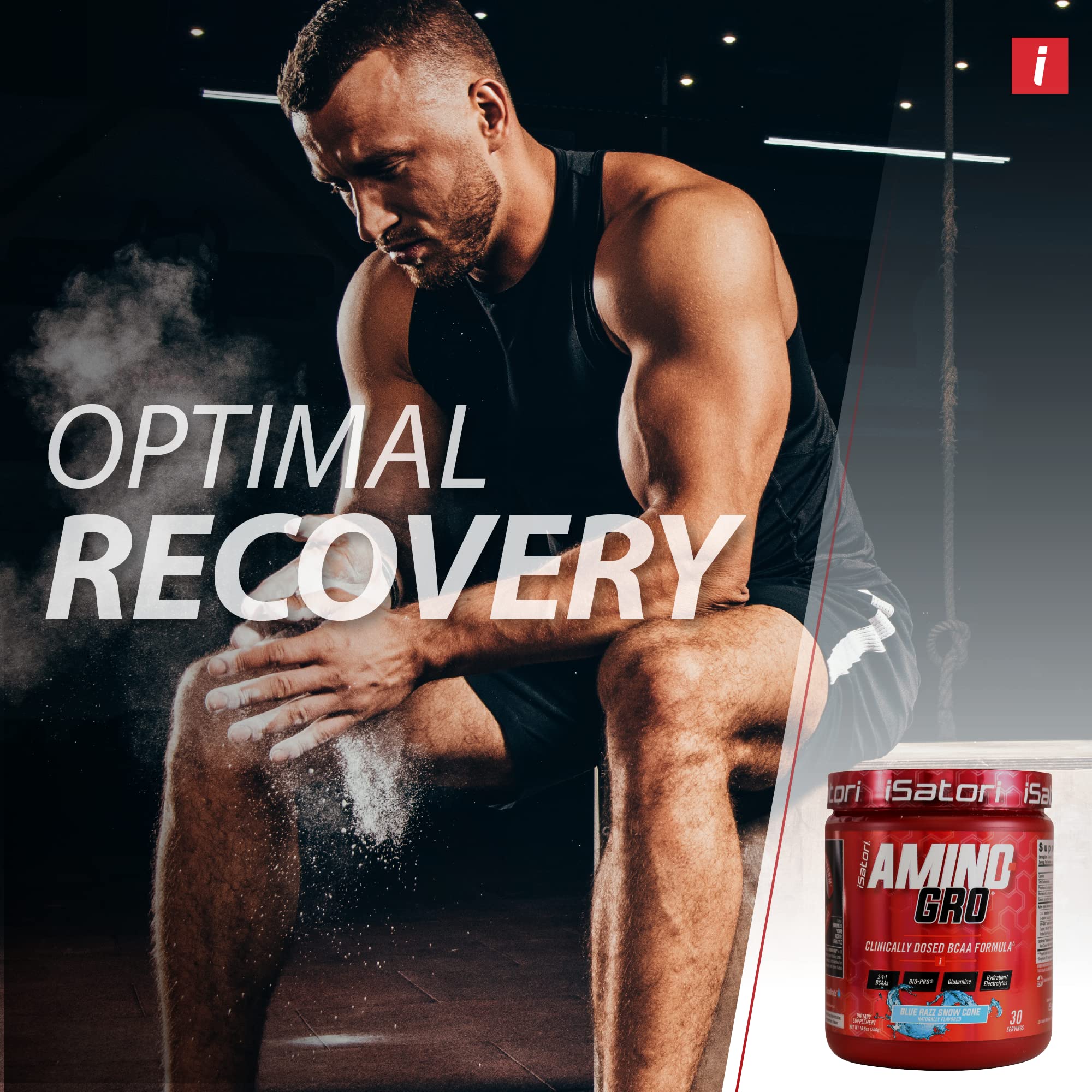 iSatori Amino-GRO BCAA Powder, Branched Chain Amino Acids with Glutamine, Electrolyte Powder & Bio-GRO Bio-Active Peptides for Muscle Growth & Post Workout Recovery, Blue Razz Snow Cone (30 Servings)