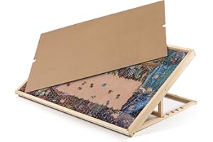 Lavievert 1000 Piece Tilting Jigsaw Puzzle Board with Wooden Cover, Adjustable Puzzle Board with Built-in Easel/Stand, Portable Puzzle Table with Non-Slip Flannel Tabletop for Adults