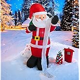PTS 6FT Inflatable Santa with List Outdoor Decoration, Christmas Blow Up Yard Decorations, Built-in LED Lights Inflatables Xmas Holiday Funny Decor for Indoor Lawn Garden