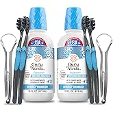 GuruNanda Oxyburst Teeth Whitening Mouthwash – Alcohol & Fluoride Free, with Hydrogen Peroxide & 7 Essential Oils, for On-The-Go Freshness, Wild Mint, 2x16 fl oz