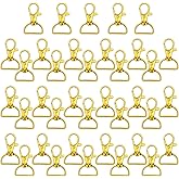 Hotop 35 Pieces Swivel Clasps Lanyard Snap Hooks Keychain Clip Hook Metal Lobster Claw Clasp with D Rings for Keychain Purse Hardware Sewing Craft Project(25 mm,Gold)