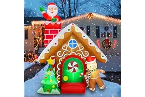 SEASONBLOW 7 FT Christmas Inflatables Santa Claus Gingerbread House with Tree Decoration Blow Up Built-in LED for Holiday Lawn Yard Garden Home Indoor Outdoor