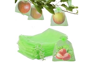 Kijamilee 50PCS Fruit Protection Bag, 6"X8" Fruit Netting Bags, Fruit Cover Mesh Bag with Drawstring, Garden Netting Bag, Birds Pest Net Barrier Bag for Fruits Vegetables Plant Flower (Green)