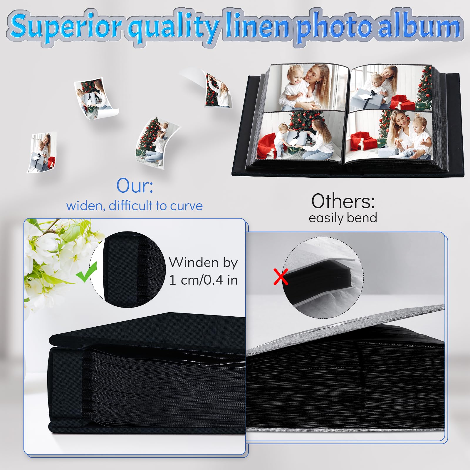 popotop Photo Album 4x6 600 Pockets Photo with Label, Linen Hardcover Photo Albums for Wedding Gifts Baby Memory Travel Anniversary Brithday School, Picture Book with Horizontal & Vertical Photos