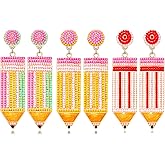 2/3 Pairs Pencil Earrings - Rhinestone Beaded Dangle Drop Earrings for Women - Colorful Teacher Appreciation Gift Set