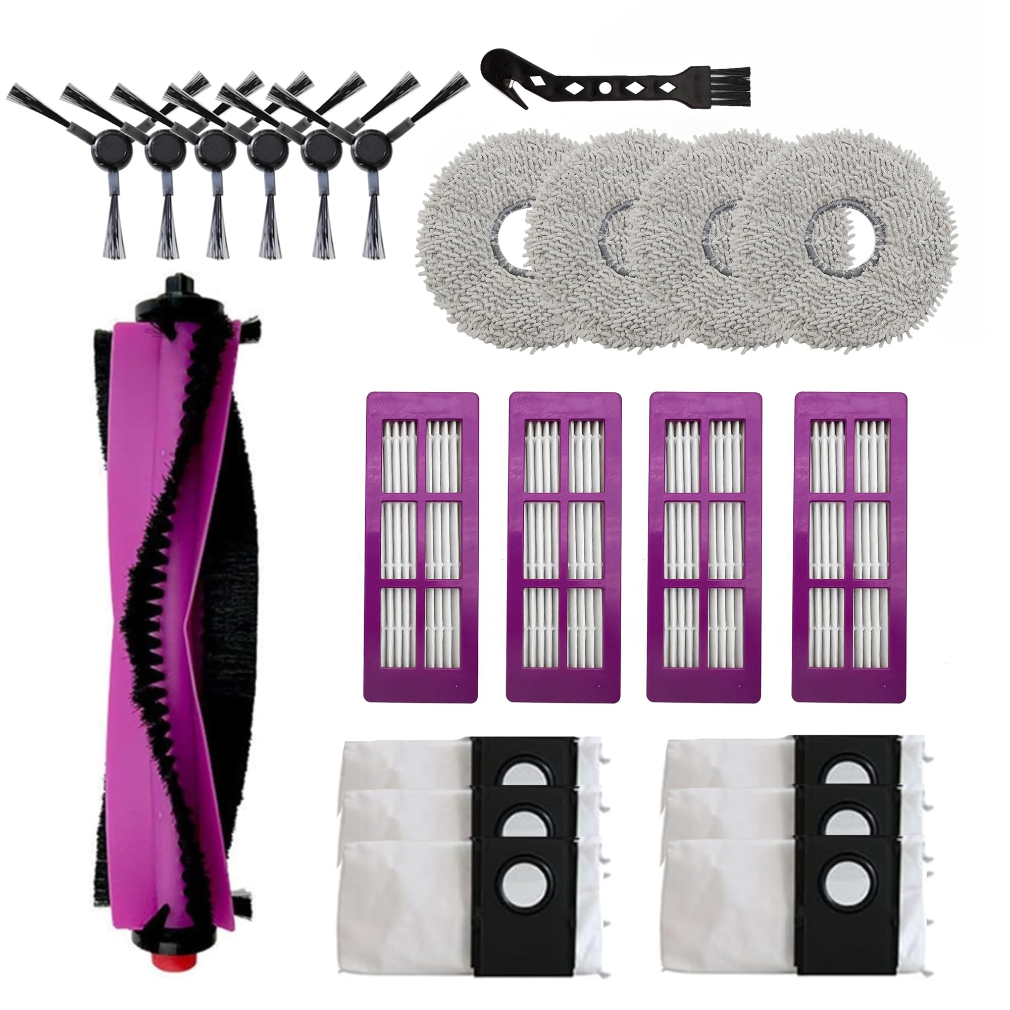Photo 1 of 22 Pcs Replacement Accessories for Eureka J15 Ultra Robot Vacuum Cleaner,1Rubber Main Brush,4Mop Pads,4Filters,6Side Brush,6Dust Bag,1Cleaning Brush.