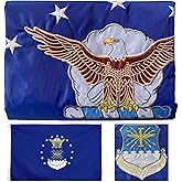 Embroidered US Air Force USAF Flag 3x5 Double Sided- 3Ply Heavy Duty 300D Nylon(All Weather)- US Airforce Flag Banner-2 Brass Grommets & 4 Rows Stitched