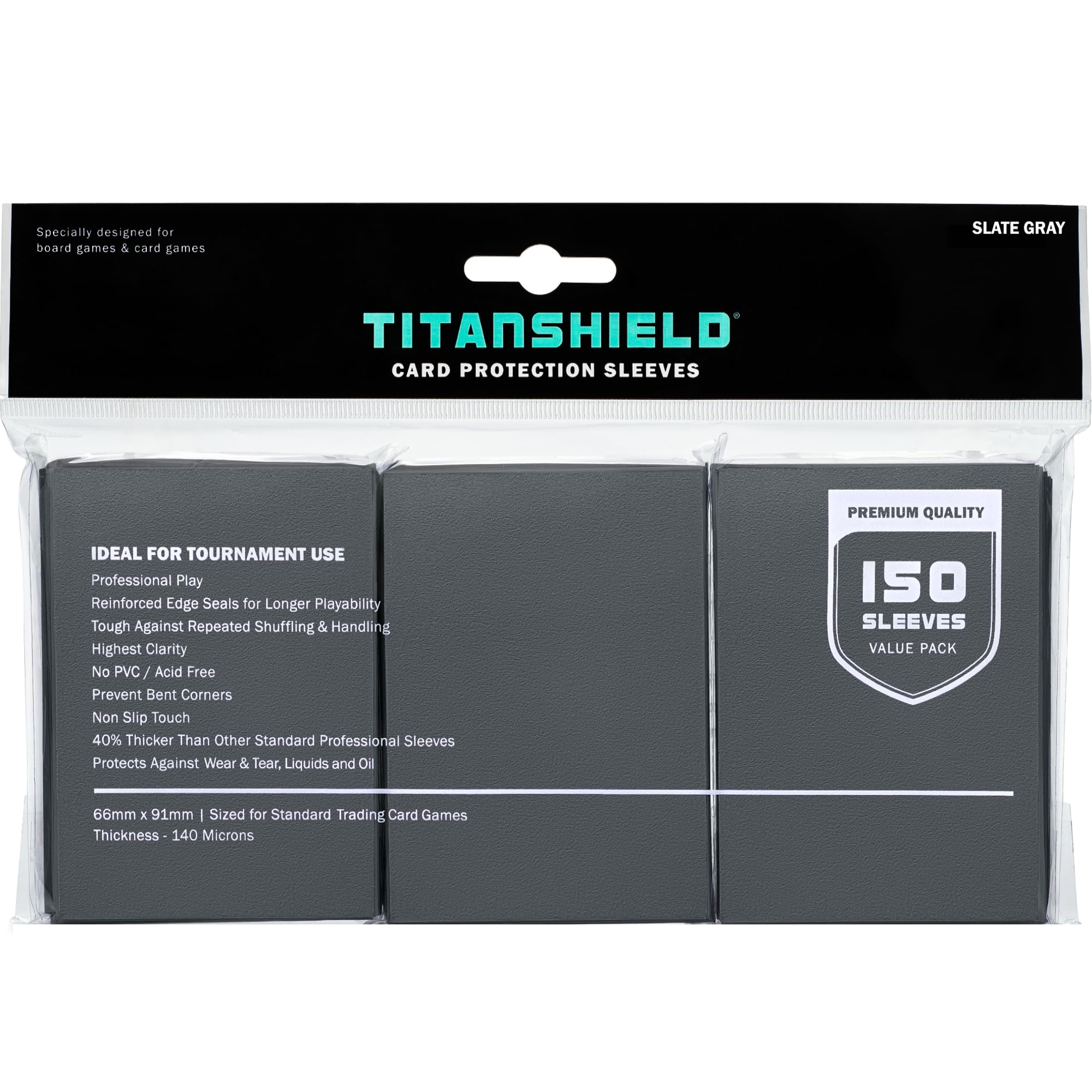 TitanShield Premium Slate Gray 150 Sleeves Standard Size Board Game Trading Card Sleeves Deck Protector for Magic The Gathering MTG, Baseball Collection, Dropmix
