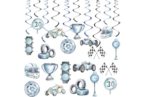HAPIBIDESIGN Race Car Birthday Party Decorations, Race Car Party Supplies, Race Car Party Cutouts and Hanging Swirls