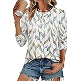 ATHMILE Womens 3/4 Sleeve Blouse Summer Tops Fall Shirt Fashion Blouses Beach Vacation Clothes Spring Tunic 2026 Trendy