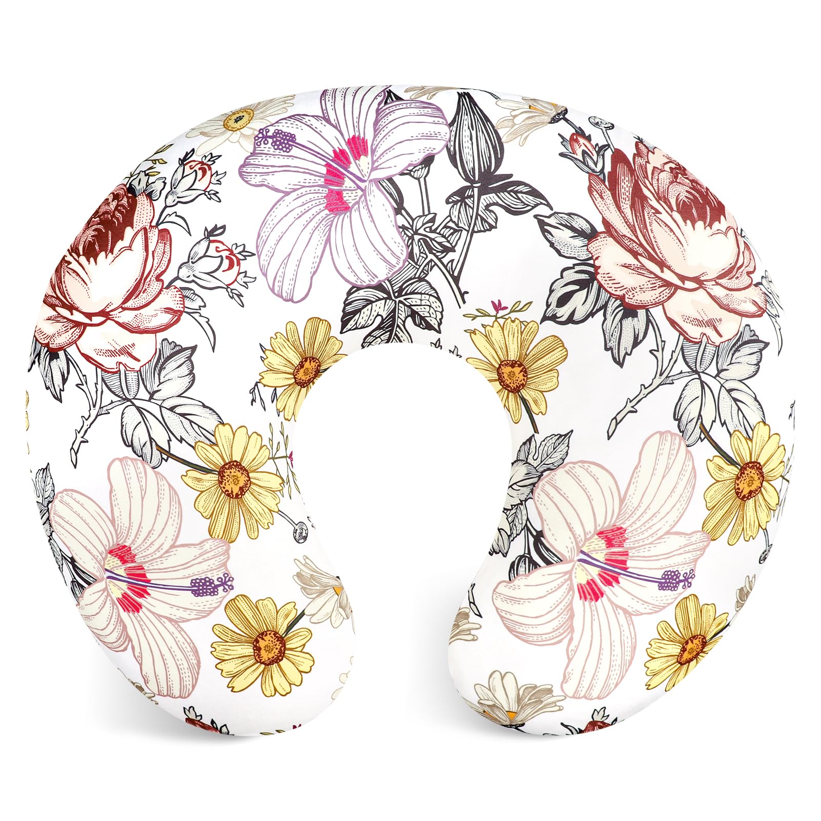HNHUAMING Floral Nursing Pillow Cover, Breastfeeding Pillow Slipcover for Baby Girls, Soft Snug Fits On Newborn Feeding Pillow Case