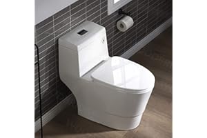 WOODBRIDGEE One Piece Toilet with Soft Closing Seat, Chair Height, 1.28 GPF Dual, Water Sensed, 1000 Gram MaP Flushing Score Toilet with Mattle Black, White,B0940-F-MB