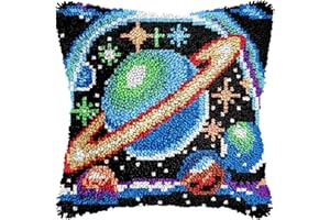 MIAOLLUN Cosmic Planet Latch Hook Kits Pillow Making Sofa Cushion Cover, Pillowcase Craft Kits Color Pattern Printed for Adults Kids Beginner 17X17 Inch