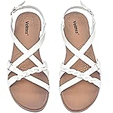 Veittes Women's Casual Flat Sandals,Fashion Braided Criss Cross Strap Braided,Adjustable Ankle Straps, Open Toe Summer Sandals
