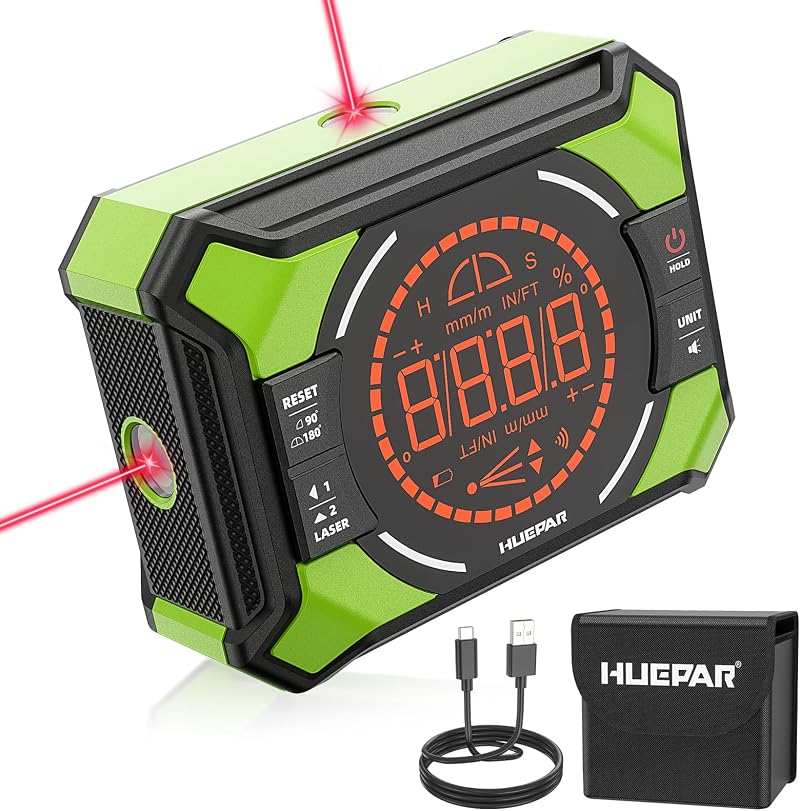 Huepar Digital Angle Finder with Laser 3-in-1 Magnetic 0-180° 0-90°