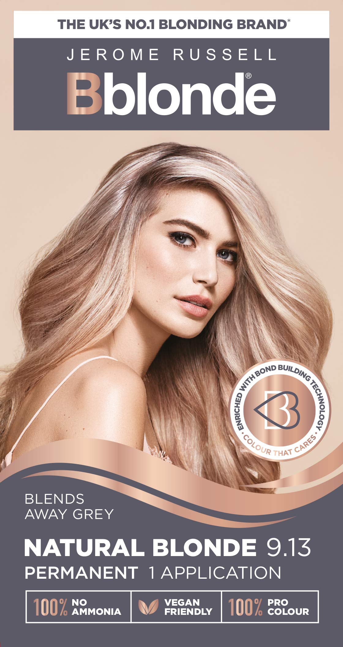 Jerome Russell Bblonde Natural Blonde Permanent Hair Colour – Full Grey Coverage Hair Dye Kit for Pre-Lightened & Blonde Hair, Ammonia Free Hair Dye with Brazil Nut oil