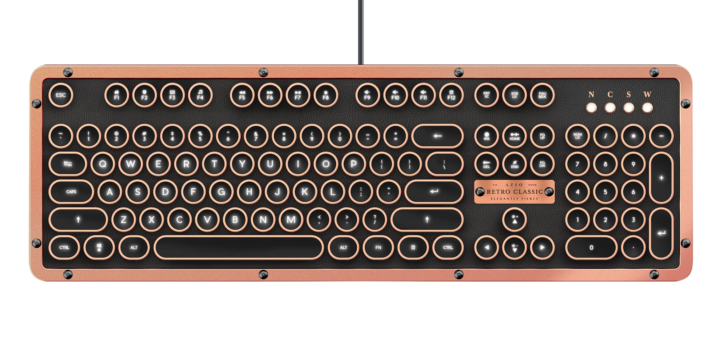 Retro Classic Artisan - USB Luxury Vintage Back lit Mechanical Keyboard (Blue Switch, Black Leather, Zinc Alloy Frame)(UK Layout)