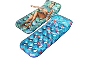 FindUWill Inflatable Pool Floats Adult, 2 Pack Large Pool Float Raft with Headrest for Adults, Tanning Pool Lounger Cooling Pool Floaties for Vacation