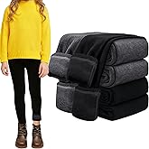 FEQO 2 Pack Girls Fleece Lined Leggings Thick Thermal Tights Full Length Pants Kids Winter Warm Leggings