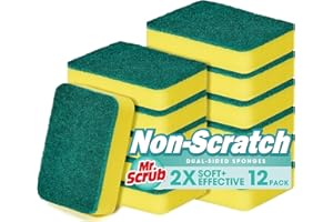 Mr. Scrub Sponges Kitchen Scrub Dish Sponge Scouring Pad, 12 Pack Cleaning Brush Scrubber Supplies for Soap, Dishwashing Dinnerware Sets Pan Pot Towels Cloth Rags Holder Glass Dishwasher Sink Bathroom