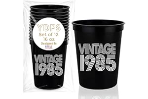YOUR DREAM PARTY SHOP Vintage 1985 40th Birthday Cups 16oz – Set of 12 Black Party Cups, Birthday Decorations for Men & Women, Guest Favors, 40th Wedding Anniversary Supplies