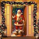 BlissYard Merry Christmas Door Cover 71x35 Inch Front Porch Door Banners Decoration Winter Santa Claus Gifts Tree Snowflake Sign Party Indoor Decor