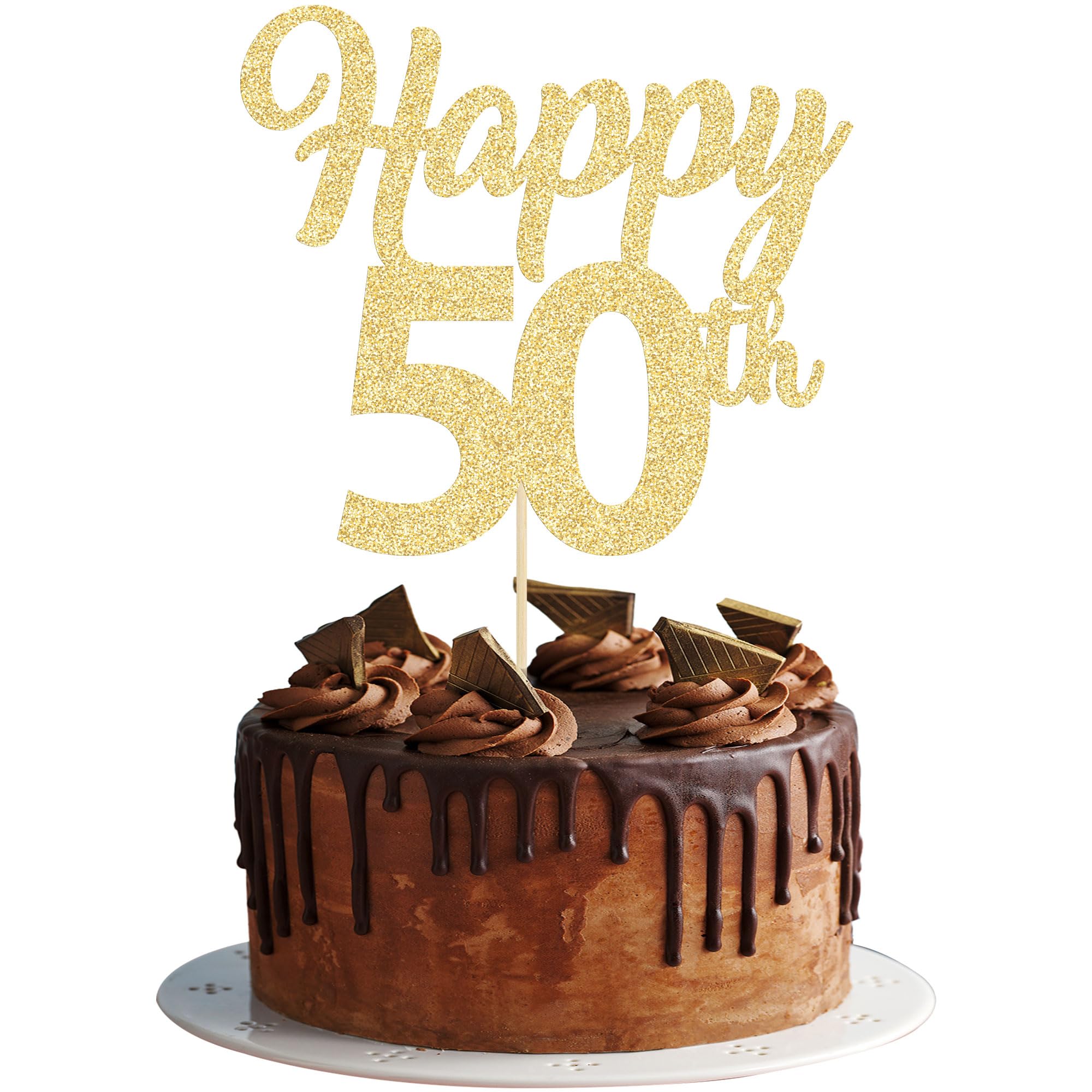 3Pcs Happy 50th Cake Topper Gold Glitter Number 50 Fifty Birthday Cake Pick Decorations for Cheers to 50 Years Old 50th Birthday Wedding Anniversary Party Supplies