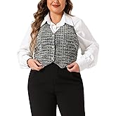 Agnes Orinda Plus Size Waistcoat Vest for Women Vintage Halter Button Down Tweed Suit Blazers Vests
