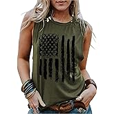 American Flag Tank Tops Women Patriotic Shirt USA Flag Stars Stripes Print Sleeveless T-Shirt 5th of July Tee Tops