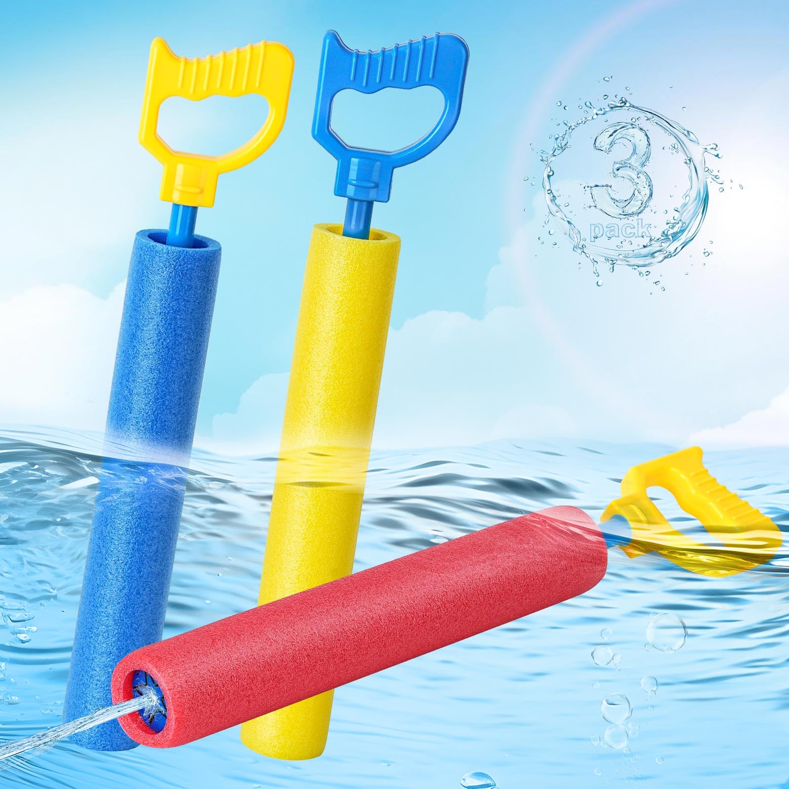 Photo 1 of Water Guns, 3 Pack Water Squirter Gun 40 Ft Range Swimming Pool Toys Beach Backyard Summer Party Outdoor Foam Water Shooter Water Game Toy for Kids Age 3~12 Years Teens Adults