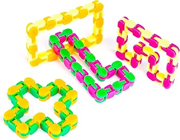 Wacky Tracks Plastic Fidgets Snap and Click Puzzles Bulk Set of 4 10.75 (Assorted Colors) - ADHD, Autisim, Stress Releif Therapy - Fidget Toys for Sensory Kids, Keeps Fingers Busy and Minds Focused