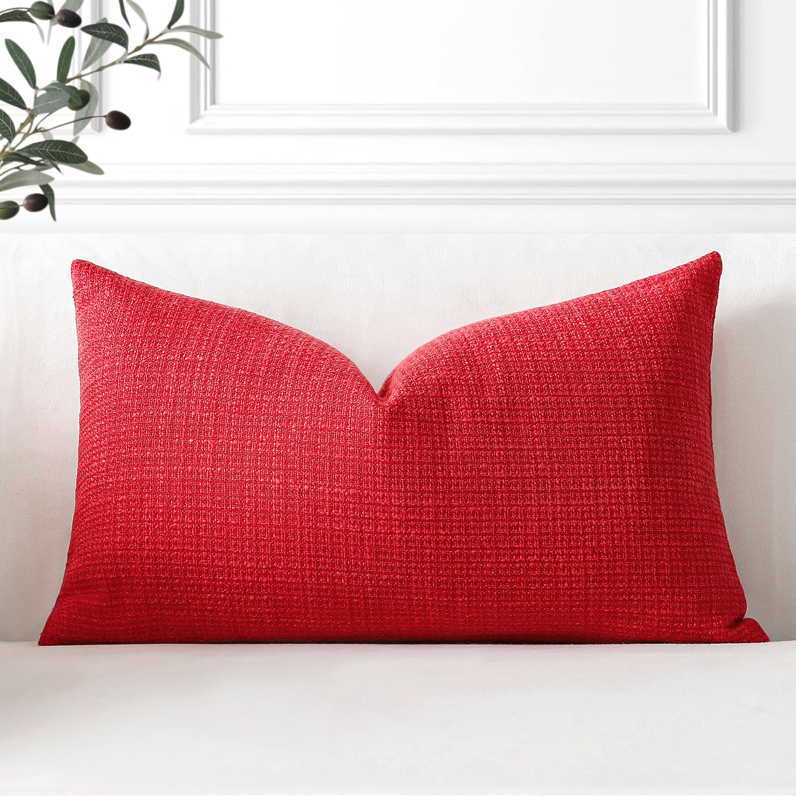 Artscope Linen Cushion Covers Set of 1 Decorative Lumbar Pillowcase Pillow Cover 16x24 Inch for Home Decor Sofa Bedroom Car 40x60cm Red — image 1