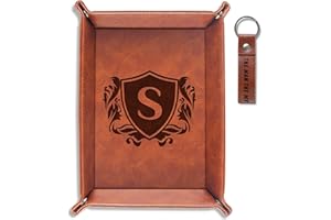 INNObeta Initial Valet Tray, Desktop Storage Organizer, Monogrammed PU Leather Bedside Tray Key Coin Holder, Personalised Gifts for Men, Birthday, Christmas, Letter S