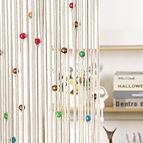 Vagasi Set van 2 kralengordijnen van 100 x 200 cm, kralengordijnen voor deuropeningen met kwastjes en glitterkoord, kamerverdeler, hippie gordijn, kamerdecor voor woonkamer, slaapkamer, kast, feest